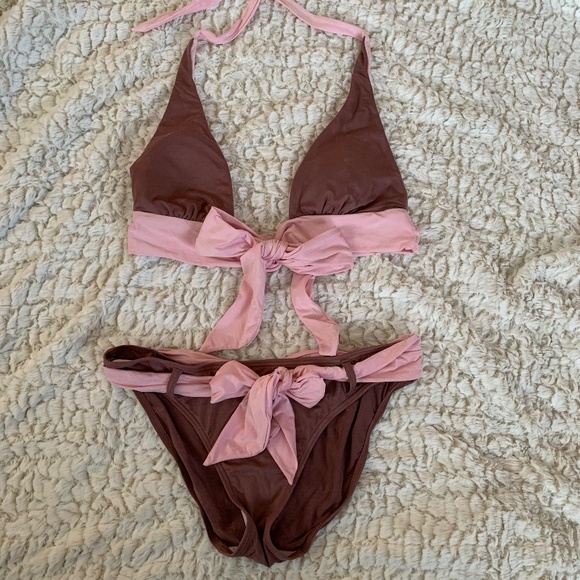 XOXO Mauve Faux Suede Bikini set - Picture 1 of 4